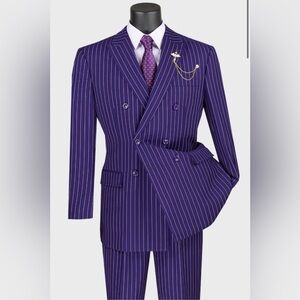 Men's Purple Pinstripe Double-Breasted big and tall Suit 58L